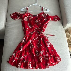 Red Floral Wrap Dress